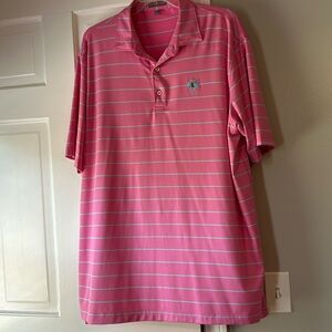 Mens light pink Peter Milar golf shirt.